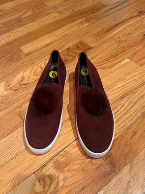 Michael Kors Burgundy Slip-On Sneakers with Pom Pom.New!!!